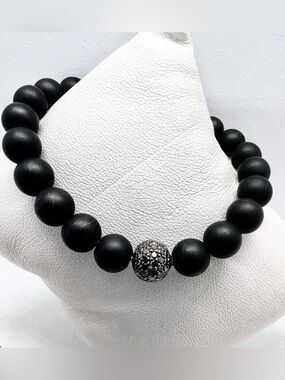David Yurman Matte Onyx and Black Diamond spiritual bead bracelet